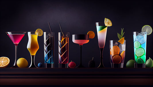 Different types of glasses lined up.