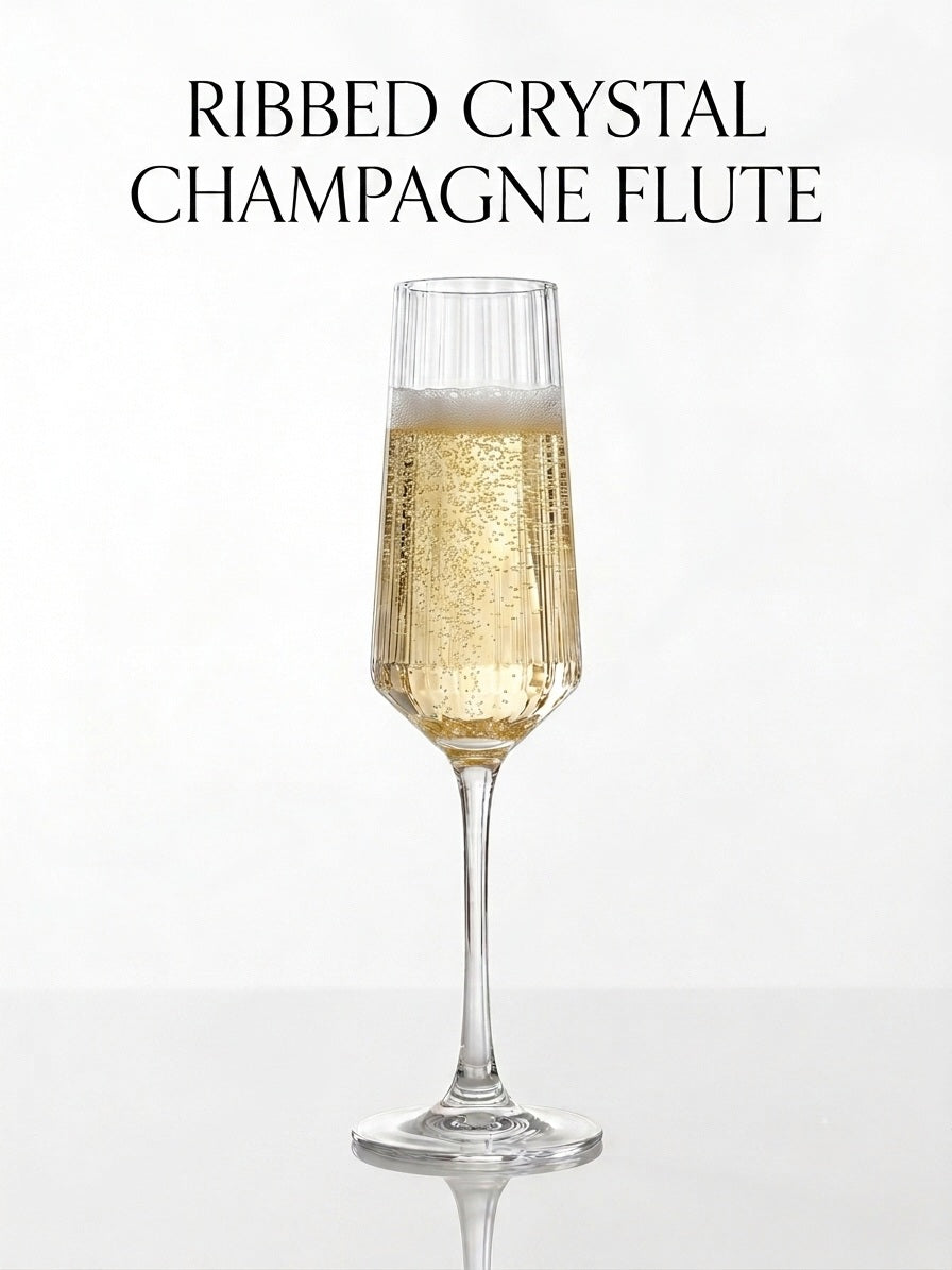 SmartServe Elegant Ribbed Champagne Flute Glass Set – 250ml, 6 Pcs