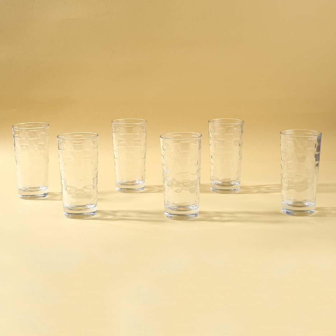 Elegant beverage glasses arranged neatly