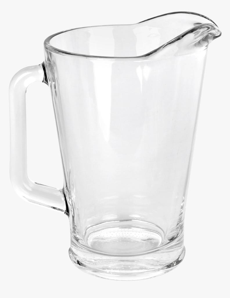 Easy-pour glass pitcher jug with comfortable handle.
