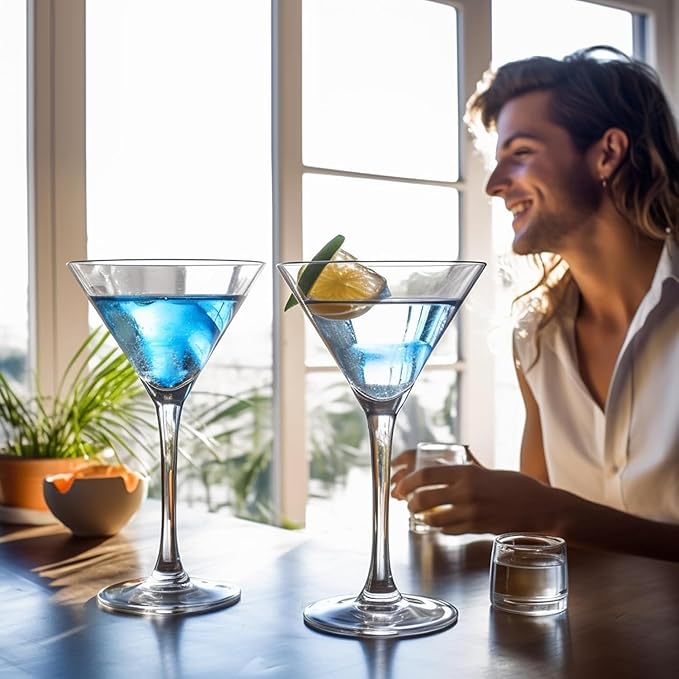 smart "serve" Soda Lime Martini Glass Lead Free 190 ml Set of 6, Hand Blown Martini Glasses with long durable Stem - Elegant Cocktail Glasses for Bar, Martini, Cosmopolitan, Manhattan, Gimlet, Pisco Sour