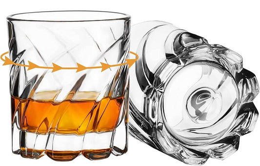 smart"serve" Dancing Base Whiskey Glasses 280 ml Set of 6 | Unique Rolling Crystal Glass for Scotch, Bourbon, Cocktails | Lead-Free, Dishwasher Safe, Premium Barware & Gift