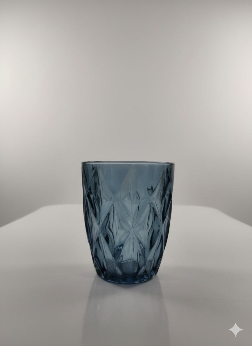 smart "serve" Blue Diamond Water Tumbler 280 ml Set of 6 | Premium Blue Transparent Lead Free Glass | Drinking Glasses for Water Juice Beverages