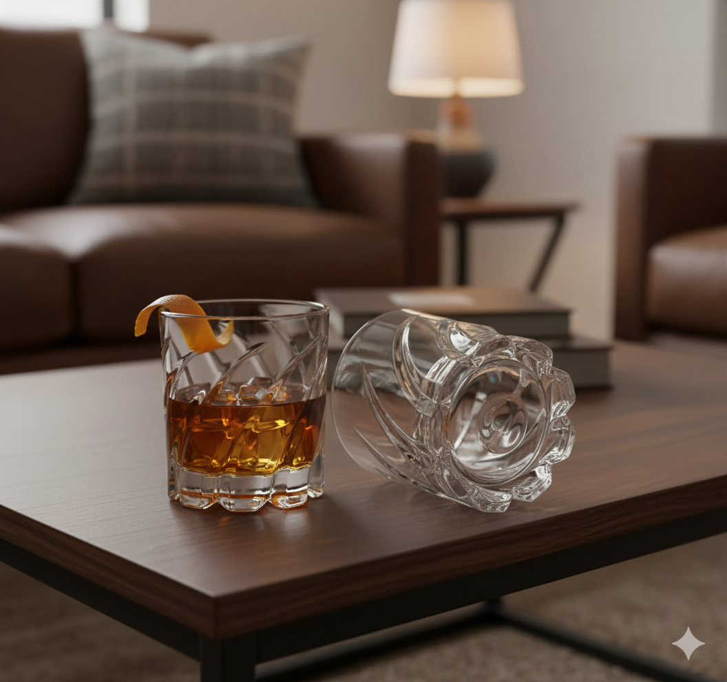 smart"serve" Dancing Base Whiskey Glasses 280 ml Set of 6 | Unique Rolling Crystal Glass for Scotch, Bourbon, Cocktails | Lead-Free, Dishwasher Safe, Premium Barware & Gift