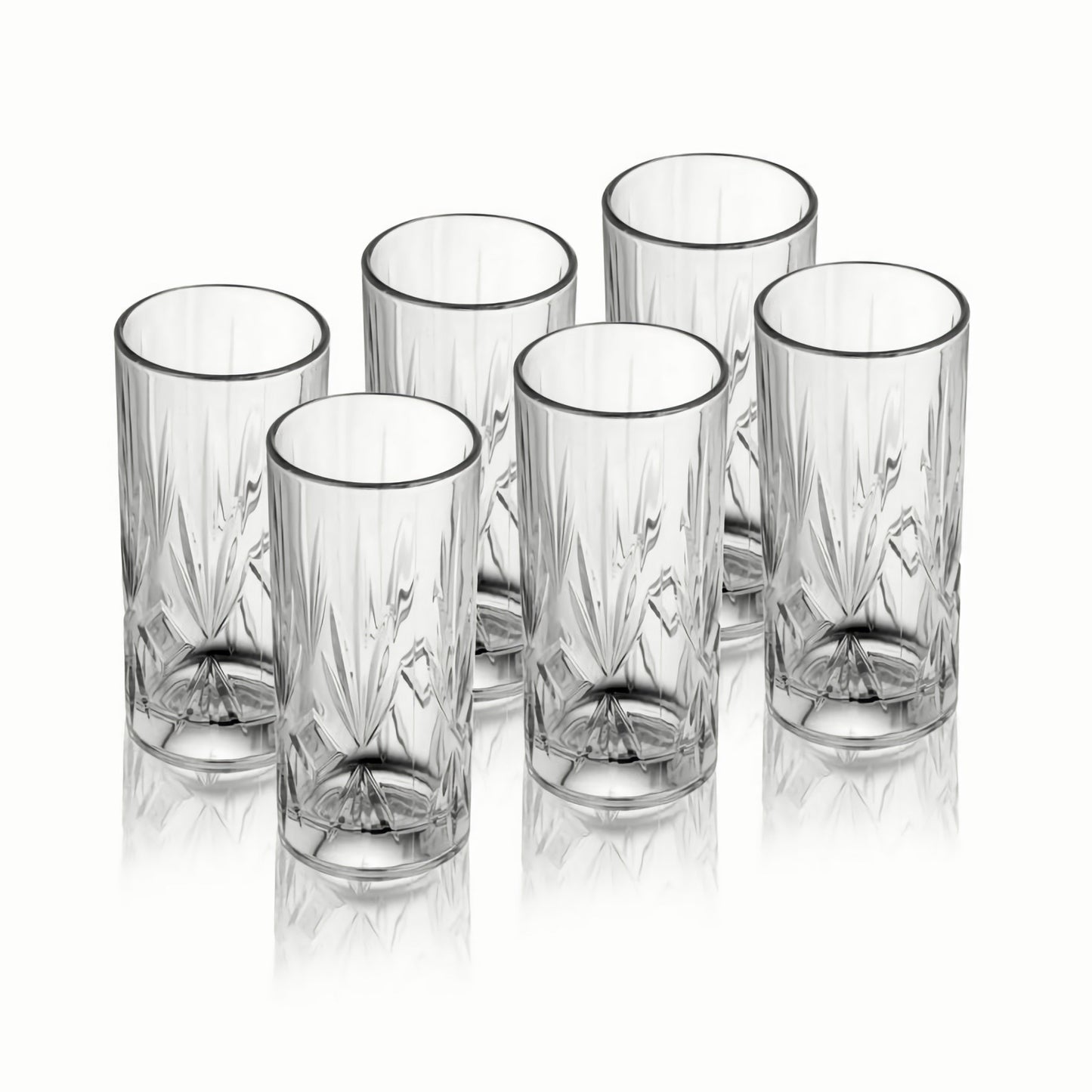 Highball glasses with a sleek design, perfect for serving various beverages.