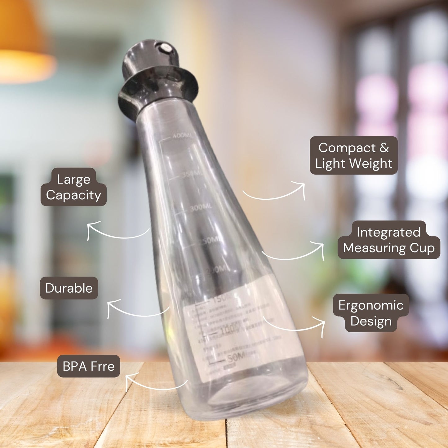 Close-up of EasySpray's transparent glass bottle.