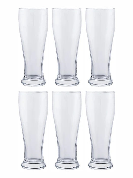 Smartserve Transparent Beer Pilsner 580ml Set of 6 Glasses Big Tall Beer Glasses, Pilsner, Juice, Mocktail Glasses, for Drinking Water, Beer, Soda, Fresh Juice, Perfect for Home, Parties & Bar Use