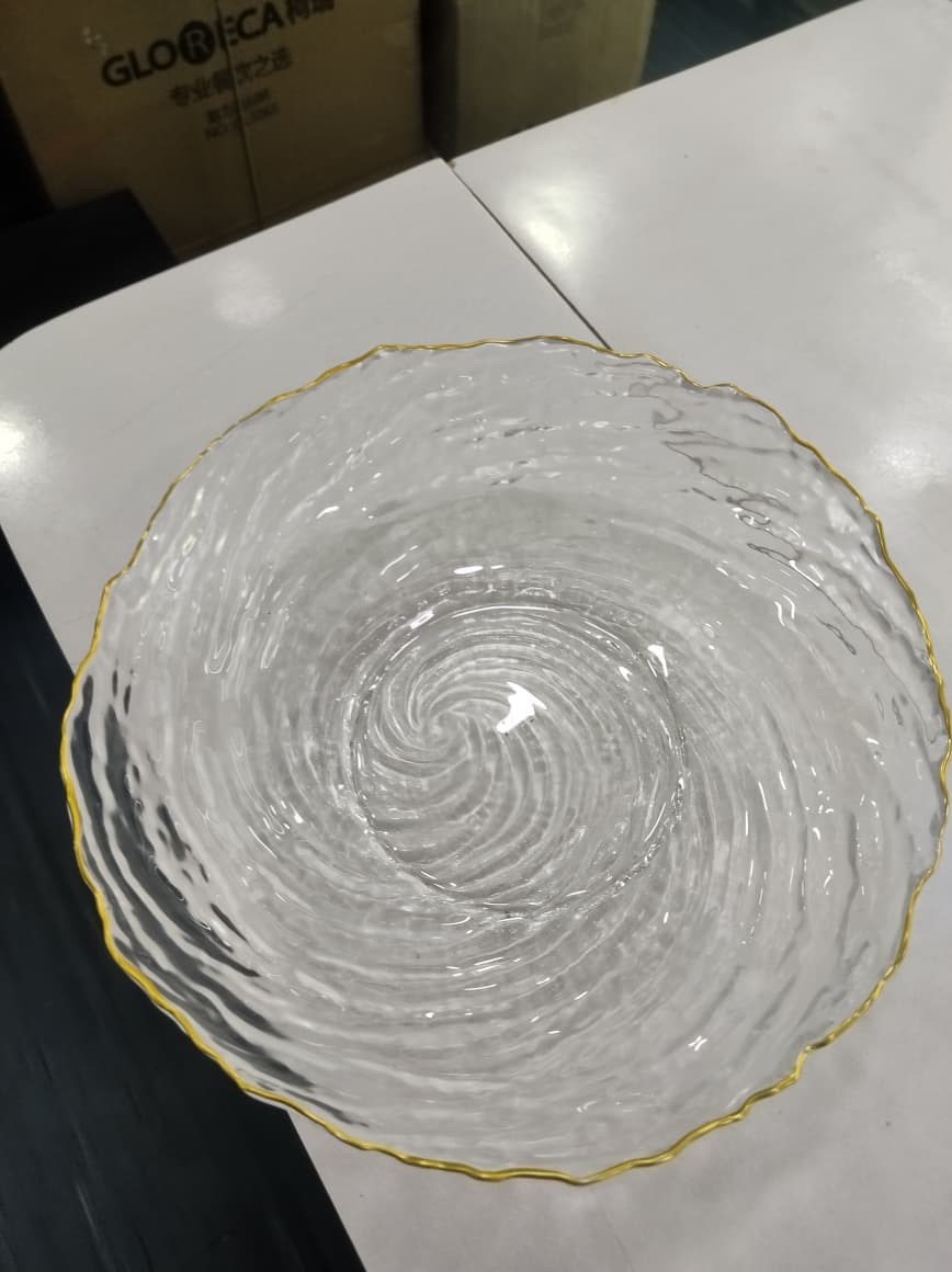 smart "serve" Fruit Bowl with Gold Rim Transparent Lead Free Glass | Premium Luxury Crystal Finish Bowl for Fruits, Salads & Desserts | Elegant Decorative & Serving Bowl for Home & Gifting