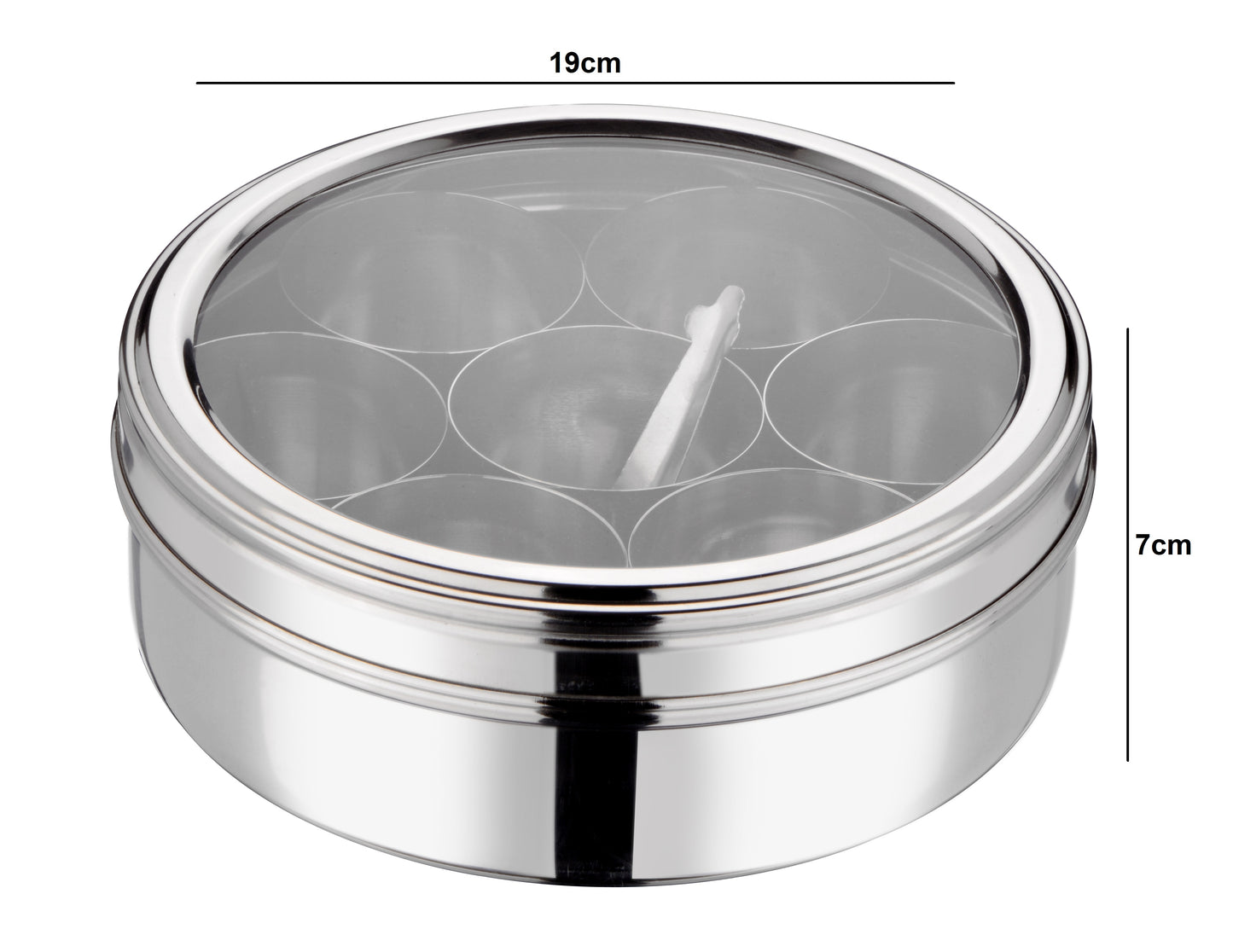 smart "serve" Stainless Steel Masala (Spice) Box/Dabba/Organiser with 7 Containers and Small Spoon Size No. 11 (19cm Dia)