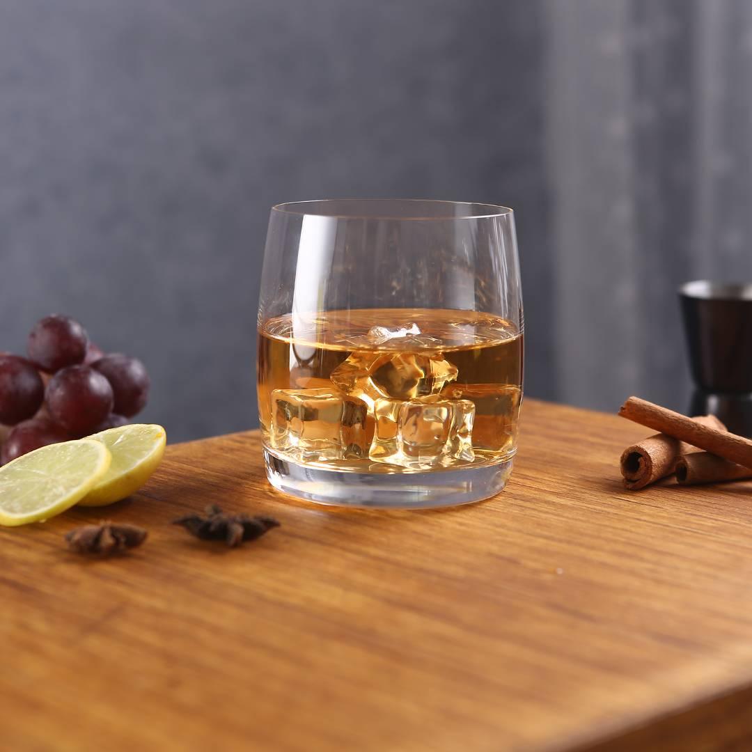 Modern whiskey glass with unique angular shape