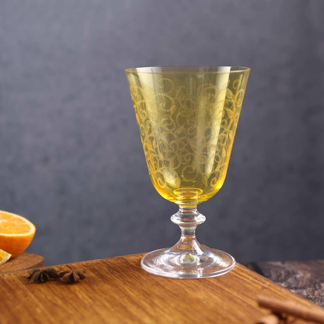 Crystal wine glass with celestial engravings perfect for special occasions