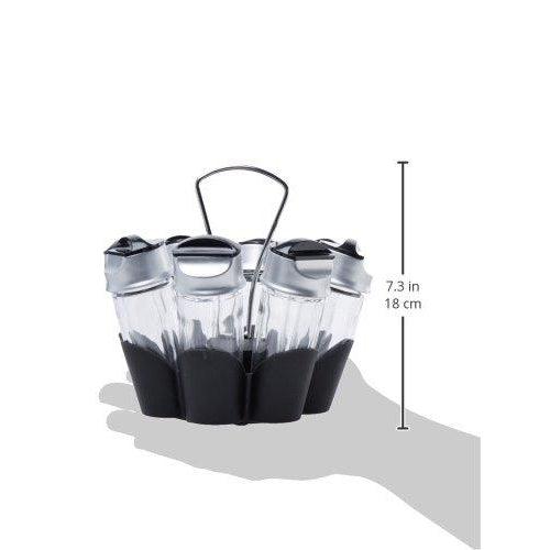 Trudeau Glass Bottle Flower Spice Rack Set, Set of 8, Black | Storage Bottles