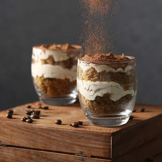 Close-up of crystal clear dessert glasses from Anika Glass Set