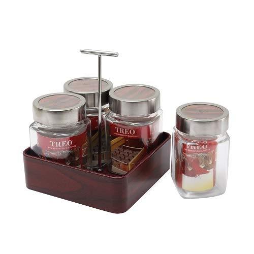 JVS Revolving Organiser Treo Jars Mahogany, 310 ml , Multicolour, 4 jars-1 stand-1 handle | Jars & Containers