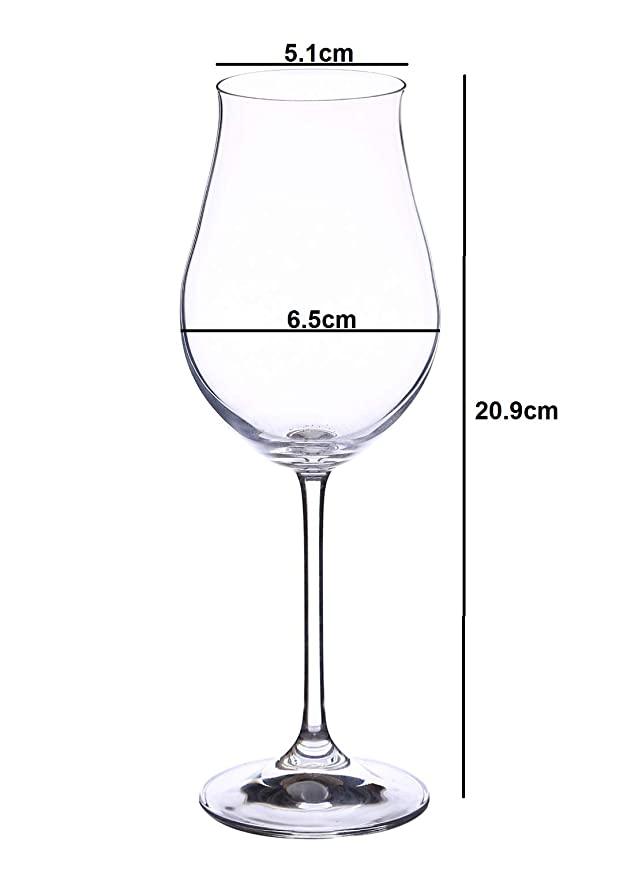 Dimensions of a Refined crystal wine glass ideal for wine tastings