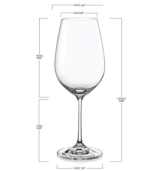 Dimensions of Refined crystal glassware with delicate stem