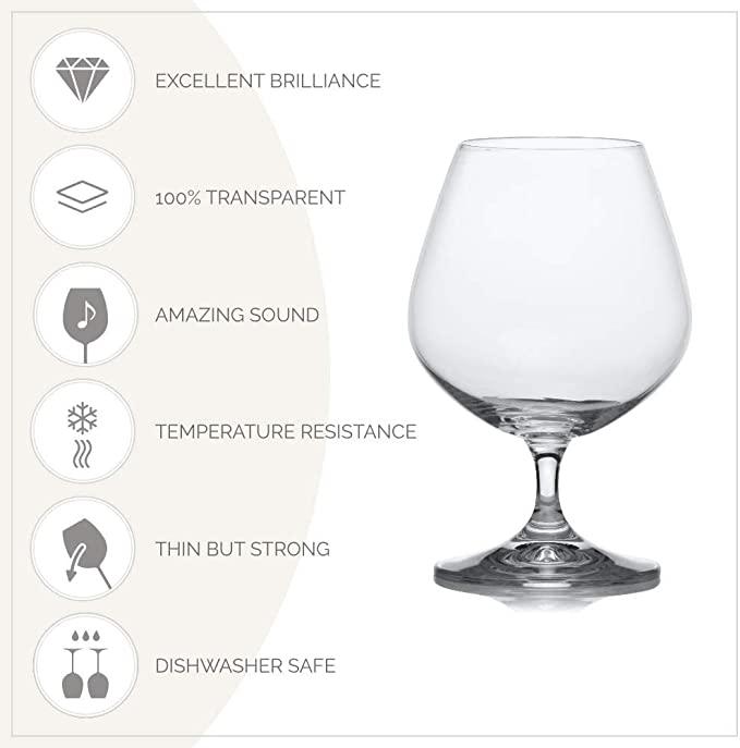 Bohemia Crystal Lara Brandy Glass Set, 400ml, Set of 6pcs, Transparent, Non Lead Crystal Glass | Brandy Glass