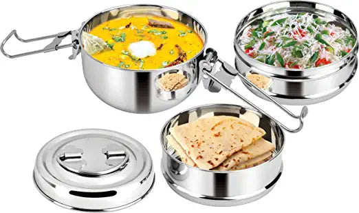 Smartserve Clipper Stainless Steel Tiffin/Lunch Box Set, Set of 3 Containers, Silver