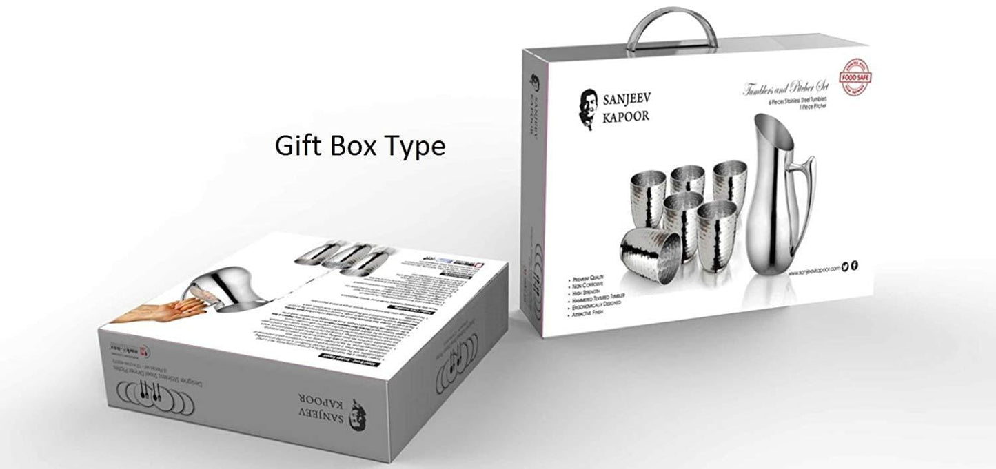 Sanjeev Kapoor Stainless Steel Drinkware Set, 6 Tumbler and 1 Jug | Jug and Glass set