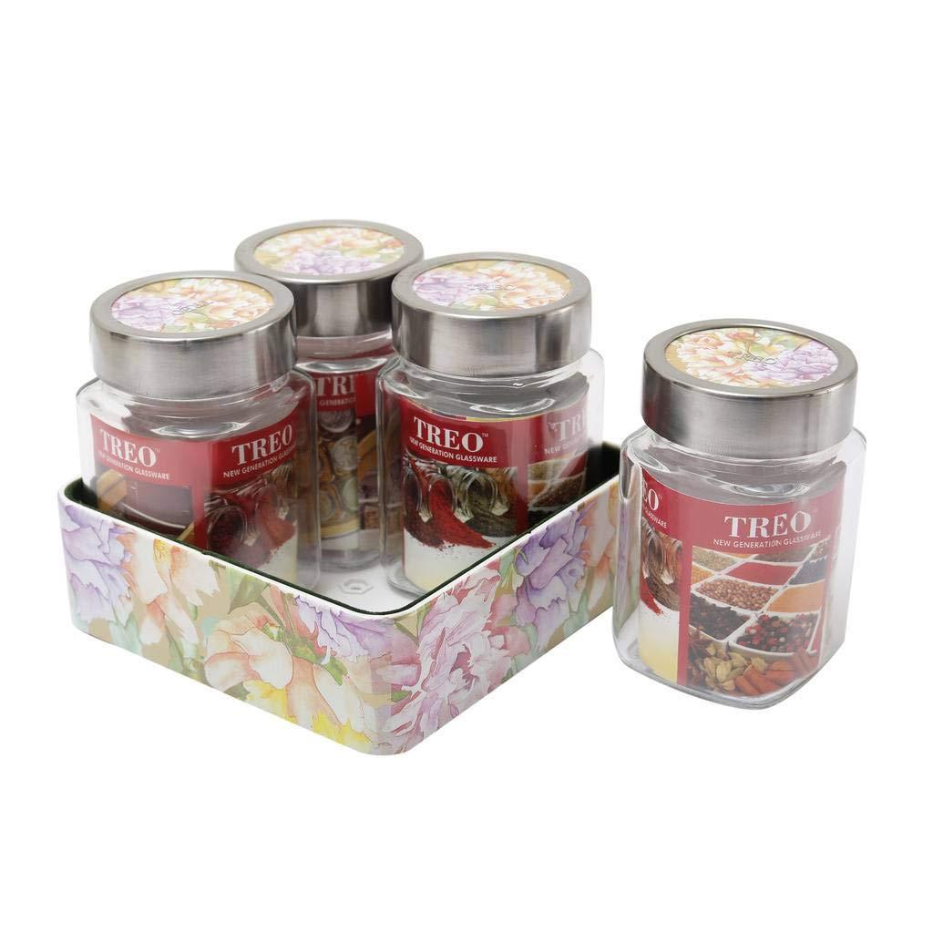 JVS Counter Organiser Treo Jars Lavender, 310 ml , Multicolour, 4 jars-1 stand | Jars & Containers