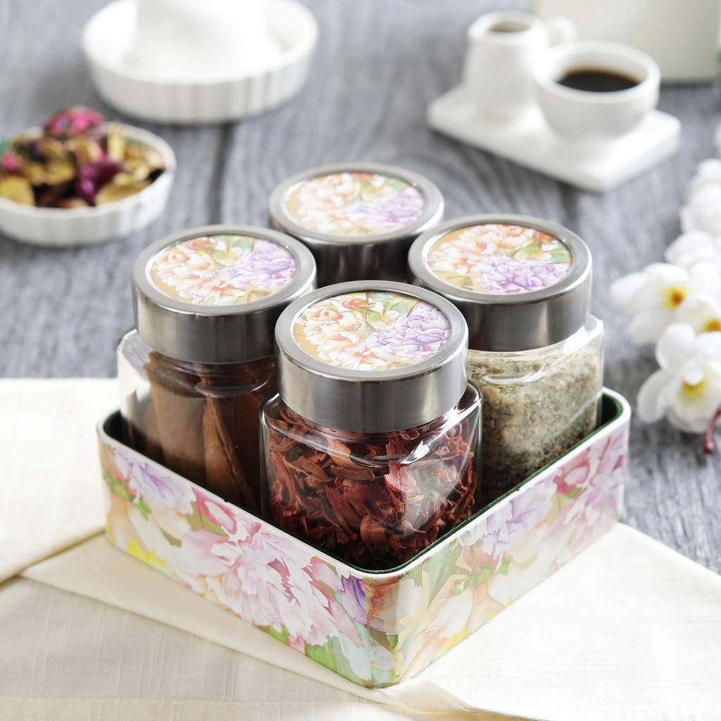 JVS Counter Organiser Treo Jars Lavender, 310 ml , Multicolour, 4 jars-1 stand | Jars & Containers