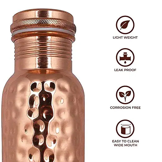 SmartServe Hammered Copper Water Bottle, 450ml, Set of 1