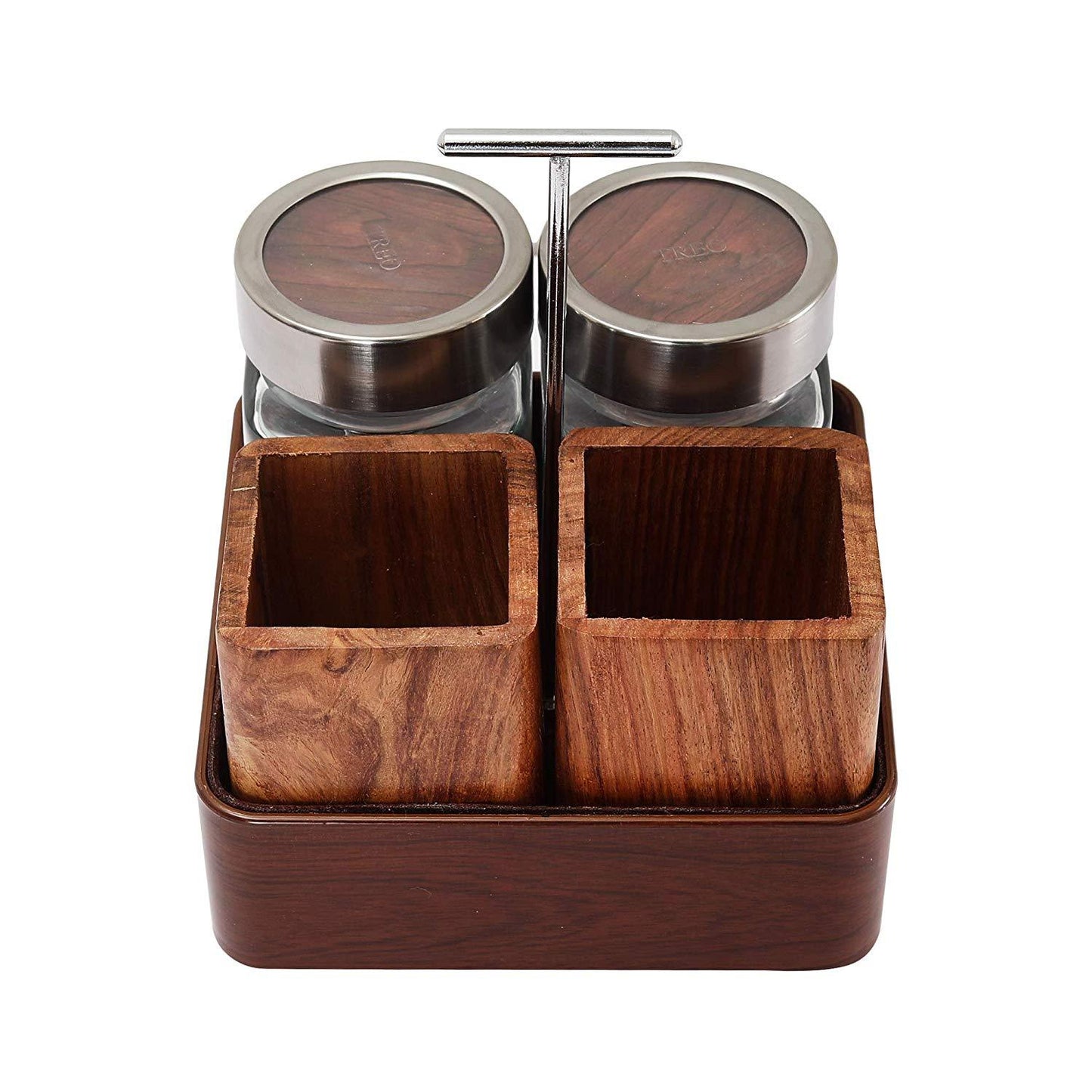 JVS Revolving Organiser with 2 Treo Jars (310 ml) & 2 Cutlery Holders | Jars & Containers