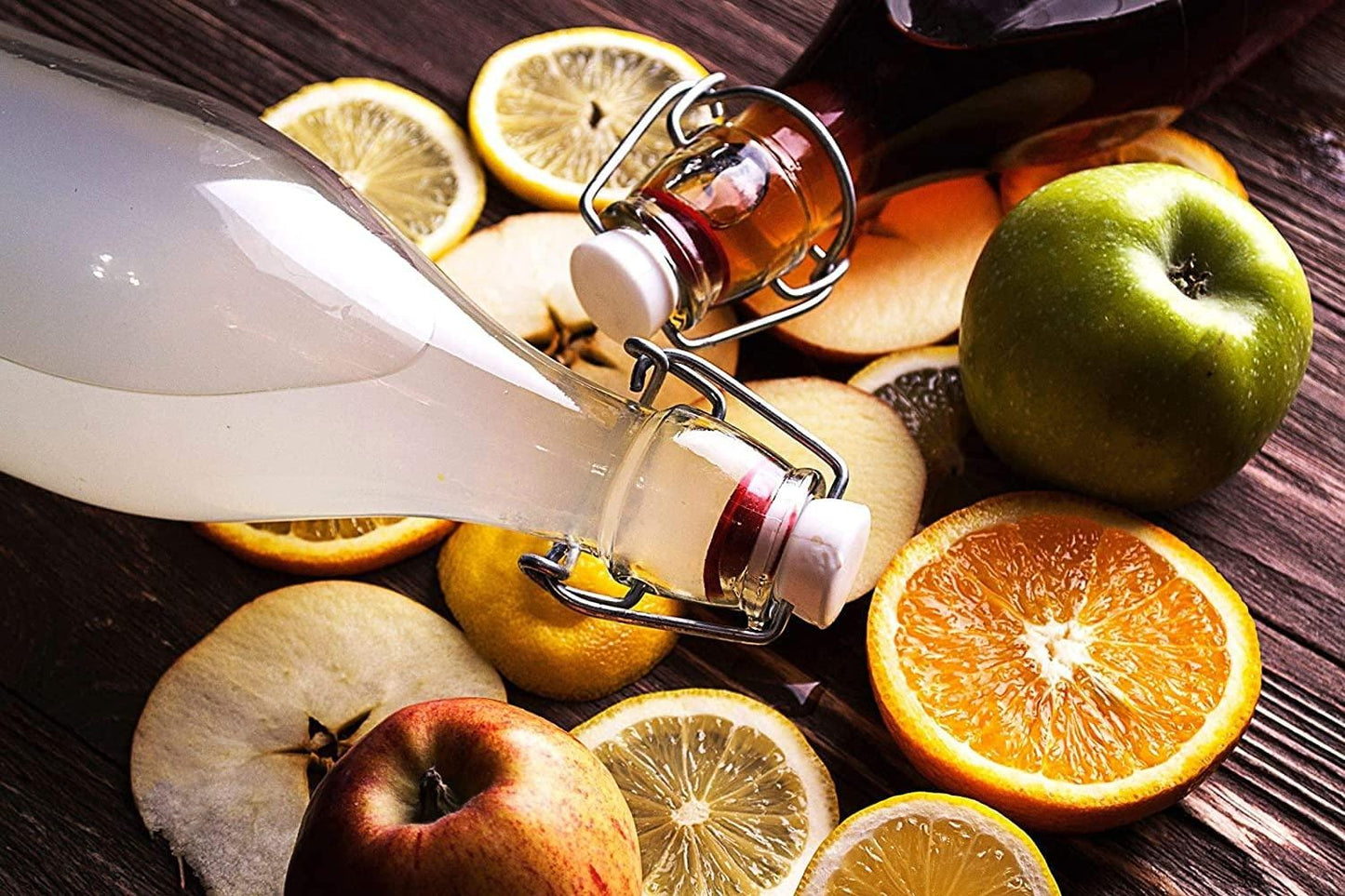 Clear glass bottle with flip-top lid, perfect for daily hydration.