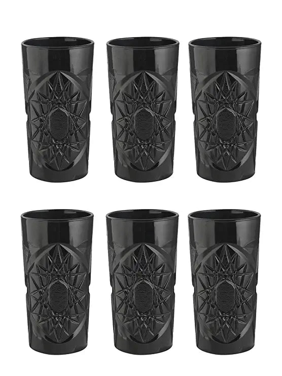 Uniglass Funky Highball Cocktail/Mocktail/Juice/Coffee Glass Set, 450ml, Set of 6, Black