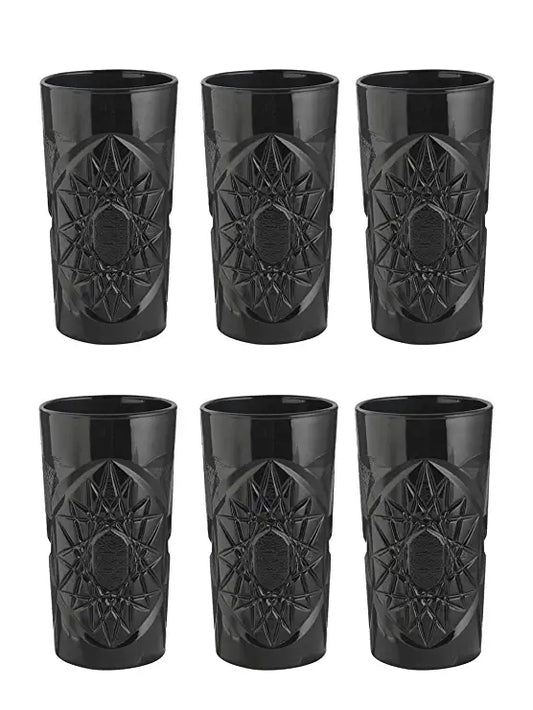 Uniglass Funky Highball Cocktail/Mocktail/Juice/Coffee Glass Set, 450ml, Set of 6, Black