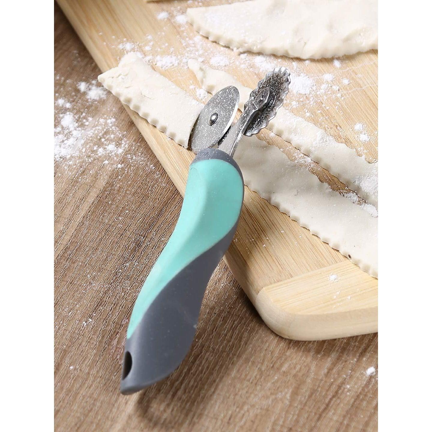Trudeau Stainless Steel 2-in-1 Pastry Wheel, Grey/Green | Bakeware