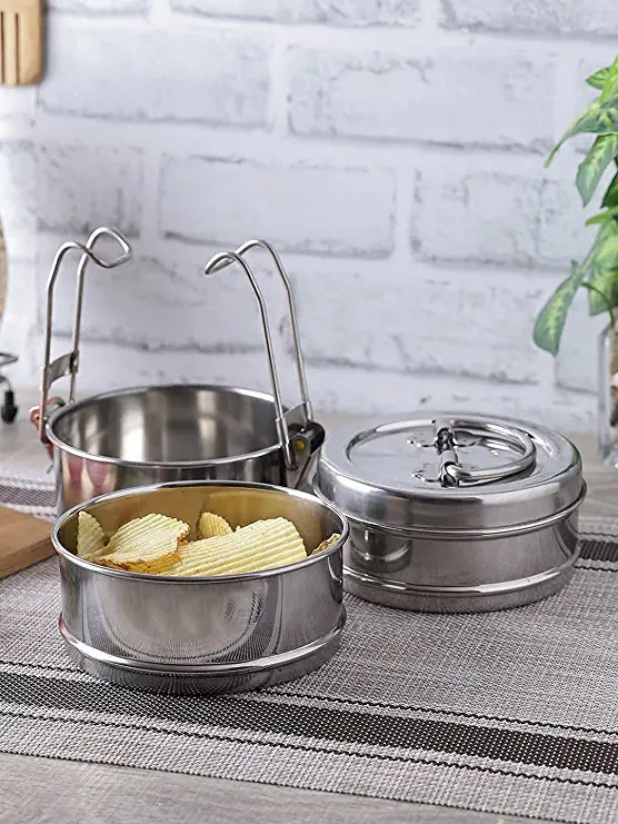 Smartserve Clipper Stainless Steel Tiffin/Lunch Box Set, Set of 3 Containers, Silver