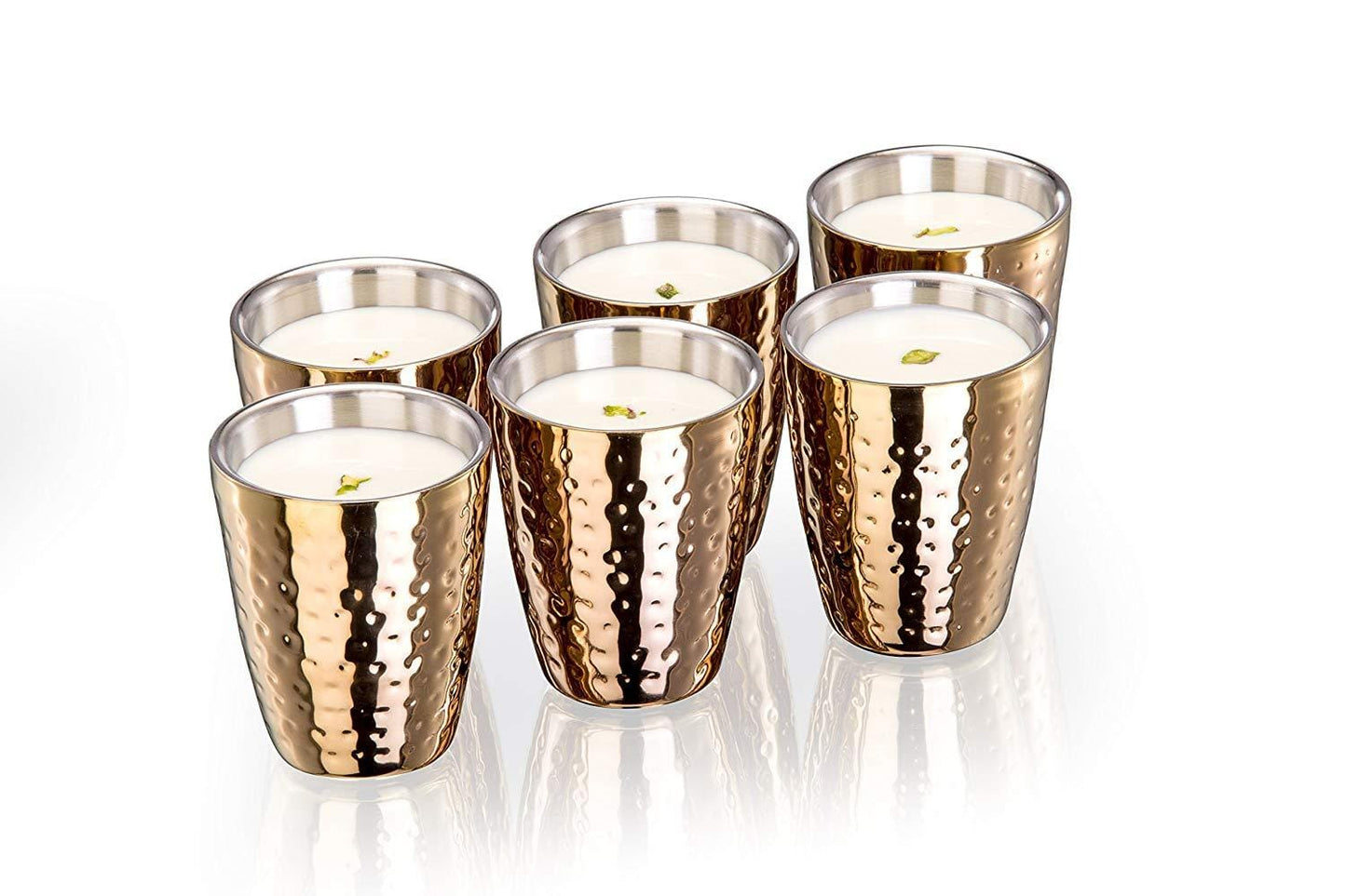 Sanjeev Kapoor Double Walled Stainless Steel Tumbler Set, 240ml, 6-Pieces, Rose Gold Titanium | Juice & Water glass