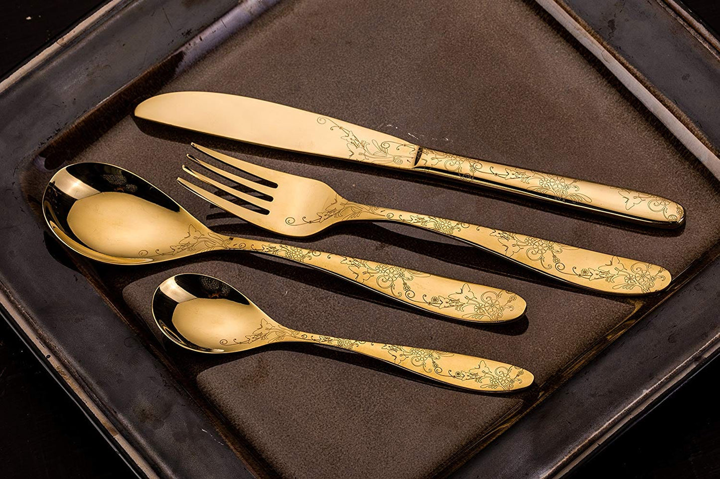 Sanjeev Kapoor Arc Stainless Steel Cutlery Set, 24-Pieces, Gold Titanium | Cutlery Set