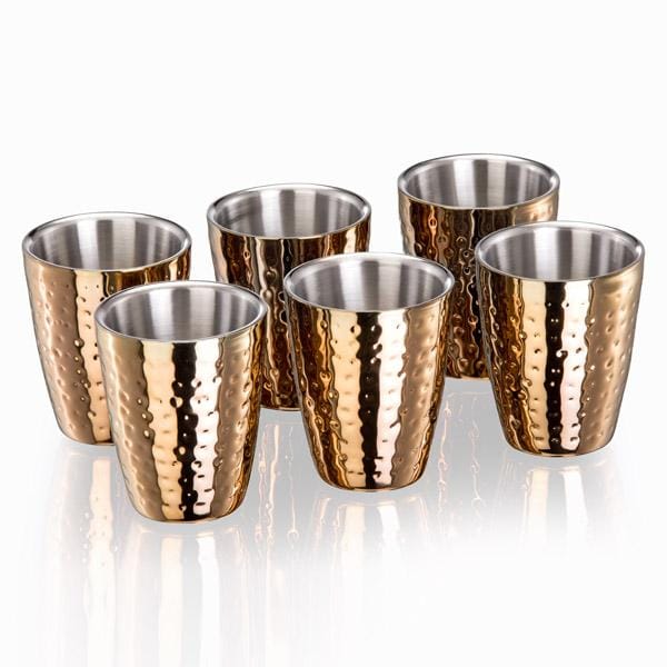 Sanjeev Kapoor Double Walled Stainless Steel Tumbler Set, 240ml, 6-Pieces, Rose Gold Titanium | Juice & Water glass