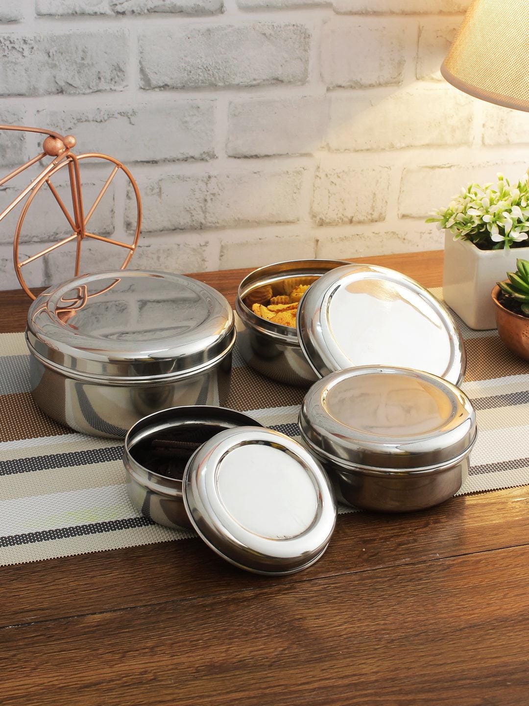Smartserve Stainless Steel Sada Puri Dabba, Set of 4 | Food Container