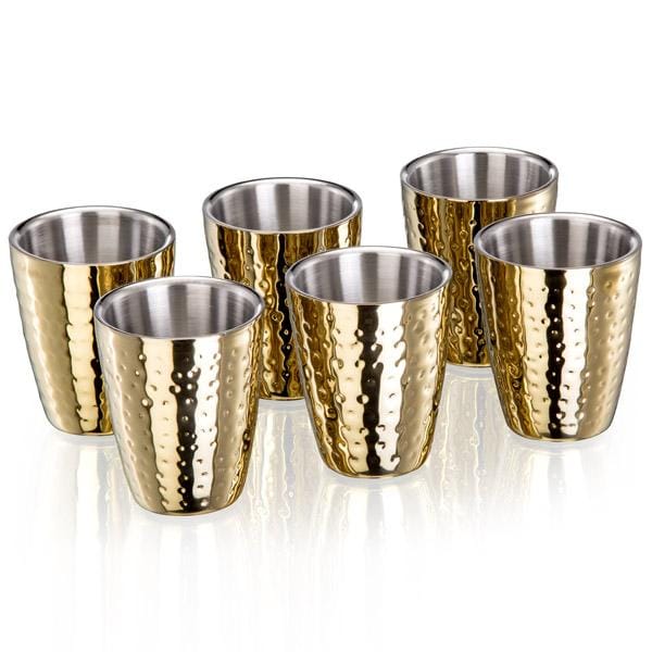 Sanjeev Kapoor Double Walled Stainless Steel Tumbler Set, 240ml, 6-Pieces, Gold Titanium | Juice & Water glass