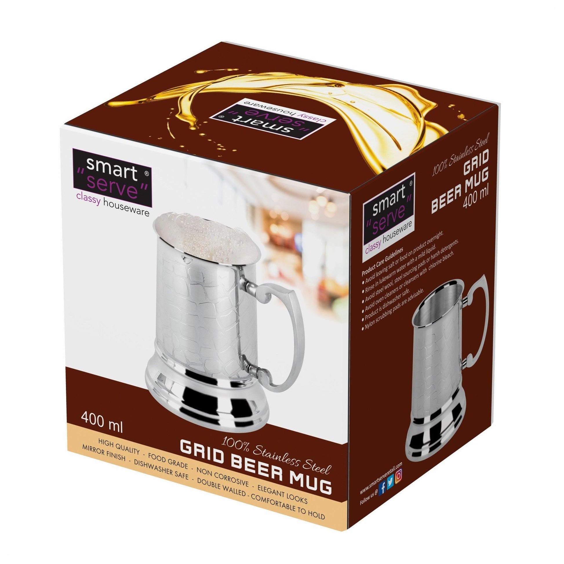 Smartserve Grid Double Wall Beer Mug 400 ML 1 Pcs | Beer Mug