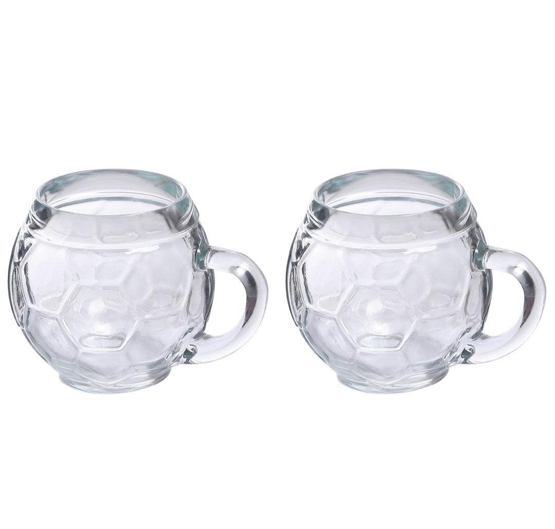Empty Football Glass Mug highlighting its sporty pattern.