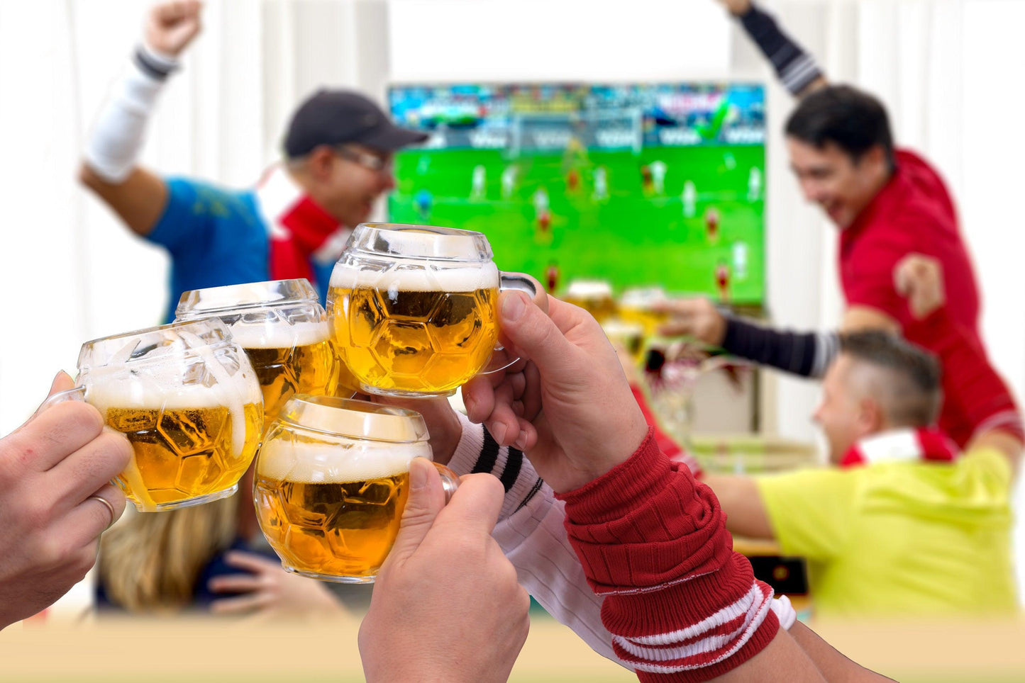 Group of Football Glass Mugs ready for game day.