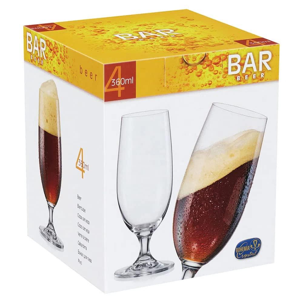 Bohemia Crystal Bar Cocktail/Mocktail/Beer Glasses Set, Transparent, 360ml, Set of 4 | Beer Glass