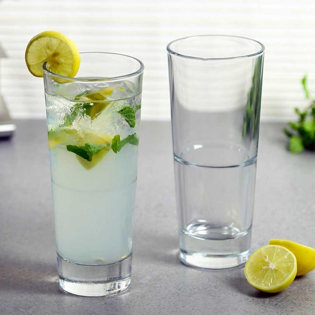 Highball glassware arrangement with cocktail garnishes