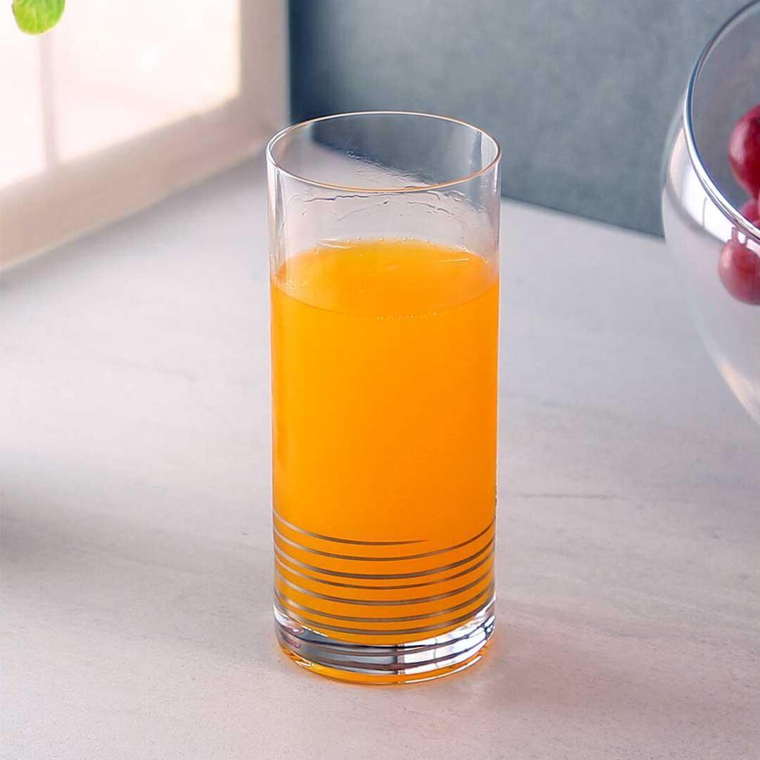 Bohemia Crystal Barline Water & Juice Drinking Glass Set, 300ml, Set of 6pcs, Platinum Colour, Non Lead Crystal Glass | Water & Juice Glass