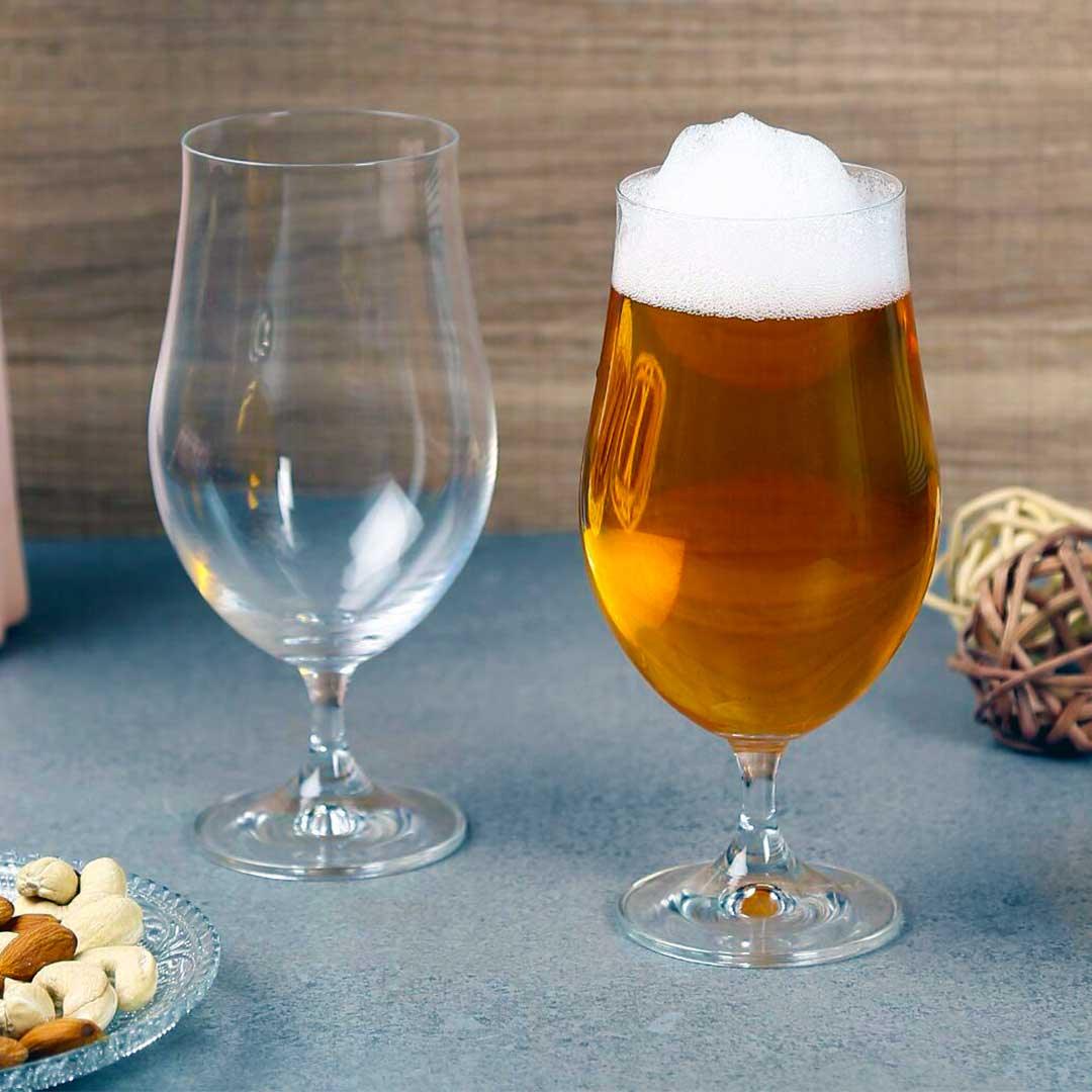 Bohemia Crystal Club Beer Glass Set, 380ml, Set of 2pcs, Transparent, Non Lead Crystal Glass | Beer Glass