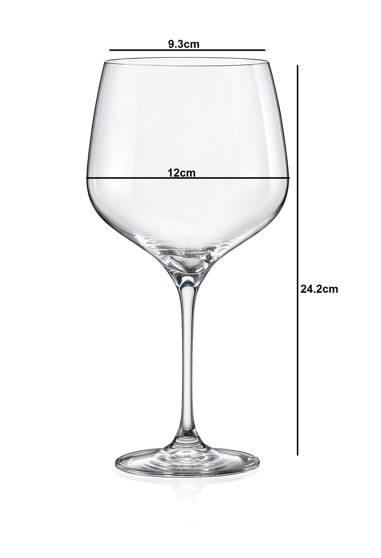 Dimensions of an Elegant crystal glassware for Pinot Noir wine enthusiasts