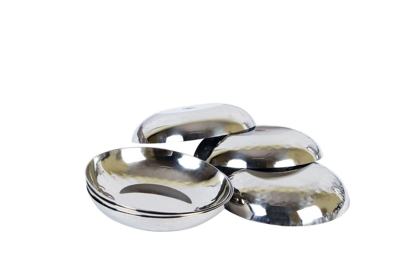 Groover stainless steel dessert katori with hammered design.