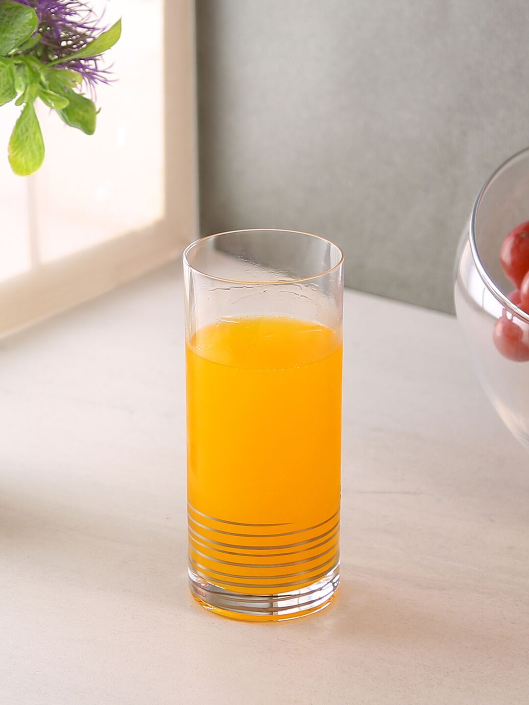 Bohemia Crystal Barline Water & Juice Drinking Glass Set, 300ml, Set of 6pcs, Platinum Colour, Non Lead Crystal Glass | Water & Juice Glass