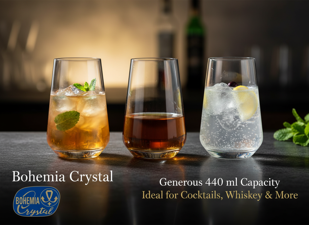 Bohemia Crystal Sandra Tall Cocktail Glasses 440 ml – Set of 6 | Lead-Free Czech Crystal Tumblers | Elegant Glassware for Cocktails, Whiskey, Bourbon, Scotch & Mixed Drinks | Dishwasher Safe