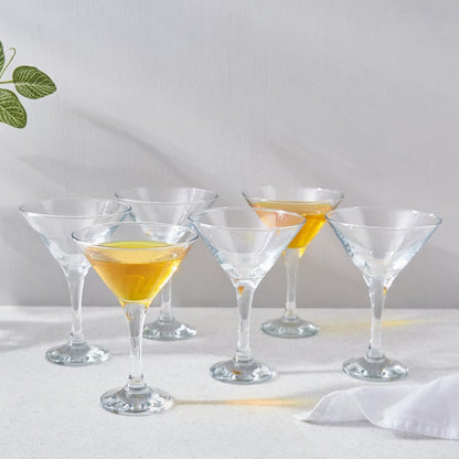 smart "serve" Soda Lime Martini Glass Lead Free 190 ml Set of 6, Hand Blown Martini Glasses with long durable Stem - Elegant Cocktail Glasses for Bar, Martini, Cosmopolitan, Manhattan, Gimlet, Pisco Sour