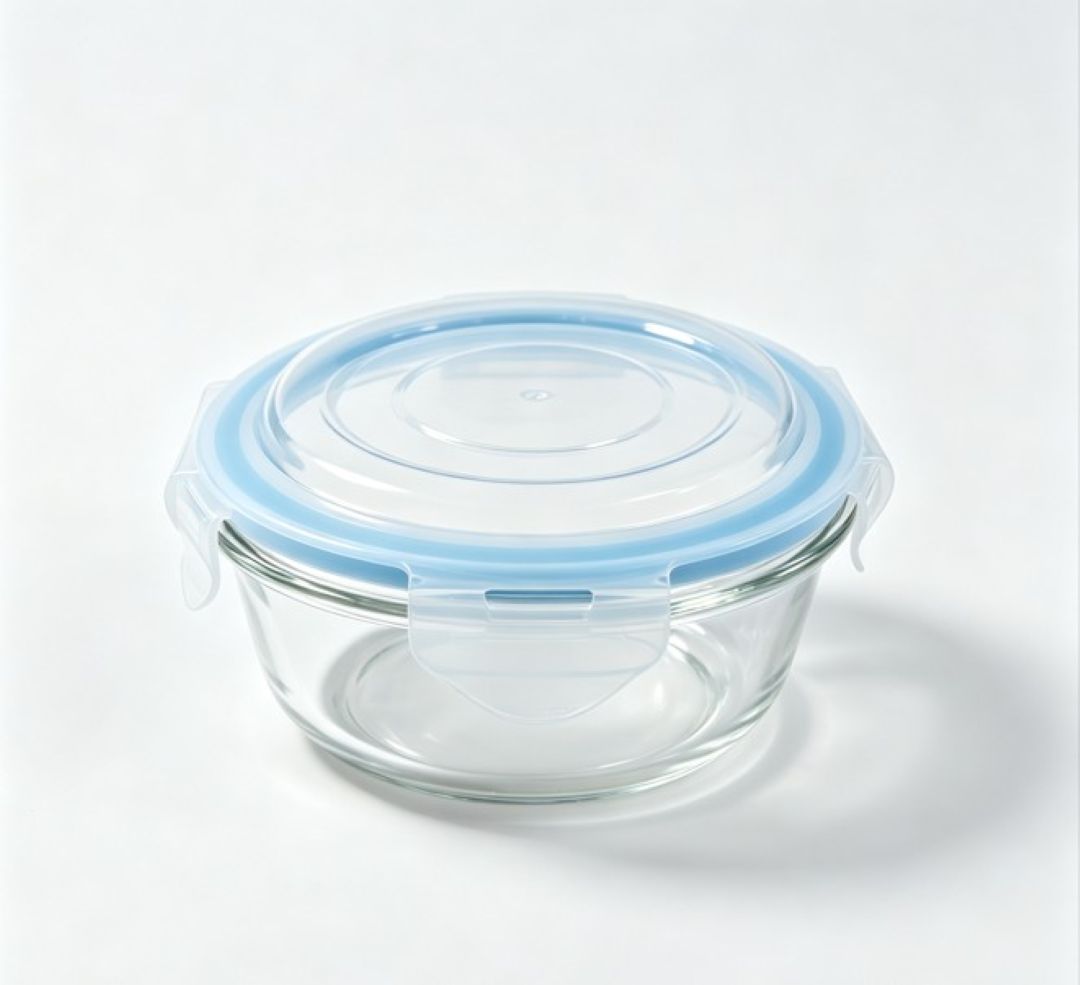 Smartserve Round Borosilicate Glass Lunch Box Set of 2, 370 ML Each | Food Storage Containers with Lids | Snacks, Dry Fruits, Meal Prep & Office Use